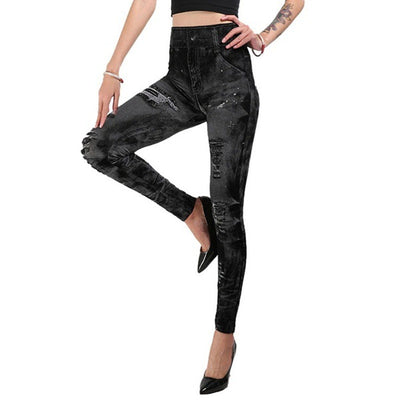 Leggings Denim Rotos sin Costuras con Efecto Corset - Image 2