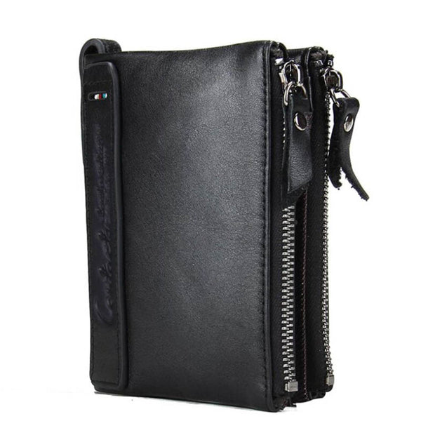 Billetera Corta para Hombre Black Angel Cuero Crazy Horse Doble Cierre - Image 5
