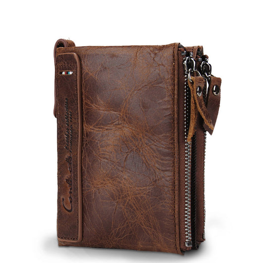 Billetera Corta para Hombre Black Angel Cuero Crazy Horse Doble Cierre