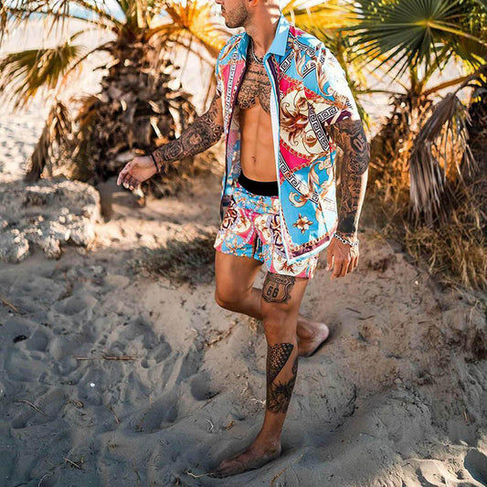 Conjunto de Dos Piezas con Camisa Hawaiana Suelta Estilo Playa - Image 2