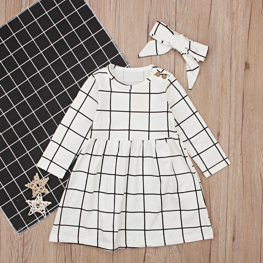 Conjunto de Falda Escocesa de Manga Larga con Diadema para Niña - Image 9