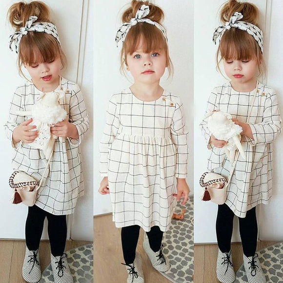 Conjunto de Falda Escocesa de Manga Larga con Diadema para Niña