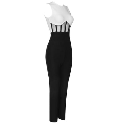 Vestido de Noche Elegante Negro y Blanco con Pantalón Largo para Mujer - Image 4