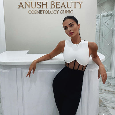 Vestido de Noche Elegante Negro y Blanco con Pantalón Largo para Mujer - Image 3