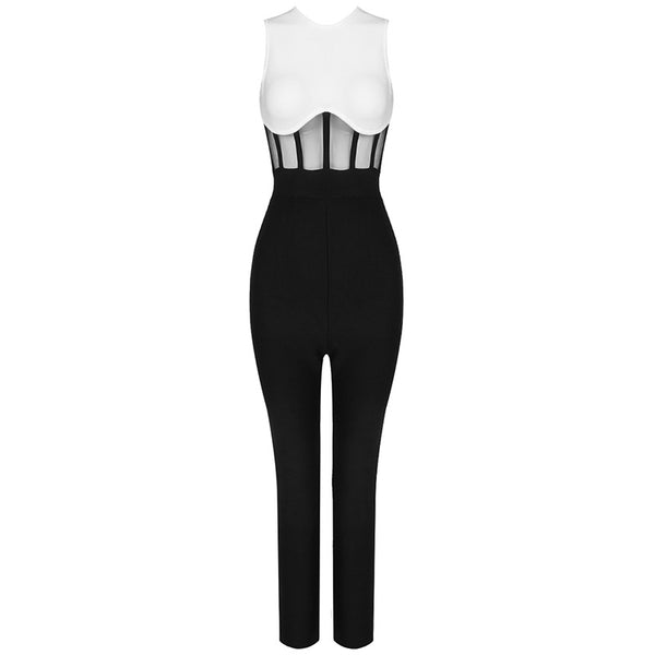 Vestido de Noche Elegante Negro y Blanco con Pantalón Largo para Mujer