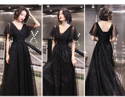 Vestido de Noche Largo Negro Escote V Elegante con Lentejuelas para Fiesta - Image 9
