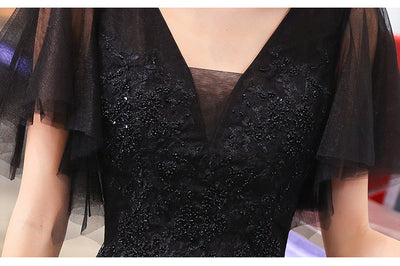 Vestido de Noche Largo Negro Escote V Elegante con Lentejuelas para Fiesta - Image 11
