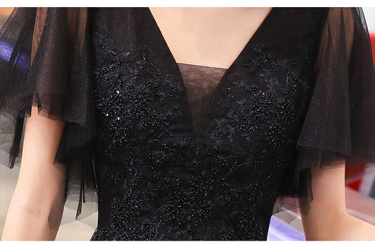 Vestido de Noche Largo Negro Escote V Elegante con Lentejuelas para Fiesta - Image 11