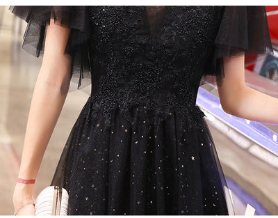 Vestido de Noche Largo Negro Escote V Elegante con Lentejuelas para Fiesta - Image 12