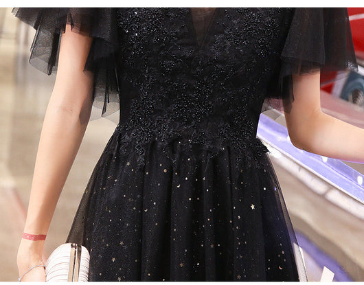 Vestido de Noche Largo Negro Escote V Elegante con Lentejuelas para Fiesta - Image 12