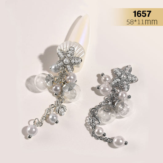 Anillo de Uñas con Cadena de Perlas y Diamantes de Imitación Plateado - Image 26