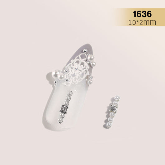 Anillo de Uñas con Cadena de Perlas y Diamantes de Imitación Plateado - Image 3