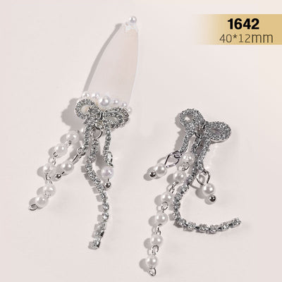 Anillo de Uñas con Cadena de Perlas y Diamantes de Imitación Plateado - Image 8