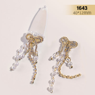 Anillo de Uñas con Cadena de Perlas y Diamantes de Imitación Plateado - Image 10