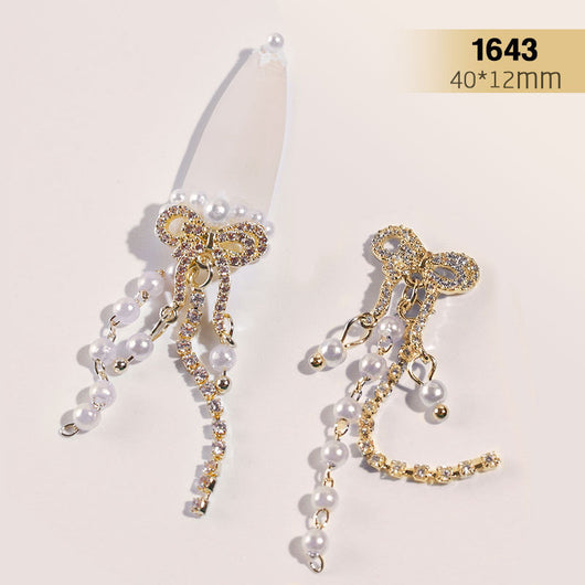 Anillo de Uñas con Cadena de Perlas y Diamantes de Imitación Plateado - Image 10