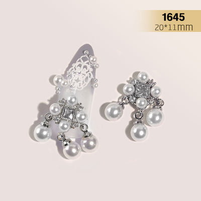 Anillo de Uñas con Cadena de Perlas y Diamantes de Imitación Plateado - Image 14