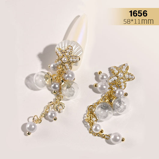 Anillo de Uñas con Cadena de Perlas y Diamantes de Imitación Plateado - Image 21