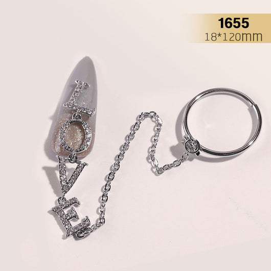Anillo de Uñas con Cadena de Perlas y Diamantes de Imitación Plateado - Image 20