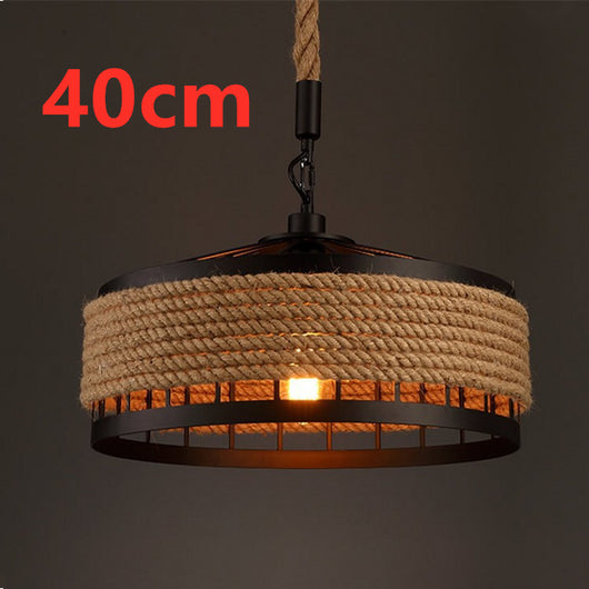 Lámpara Colgante Industrial de Cáñamo y Hierro Forjado LED - Estilo Nórdico Rústico - Image 9