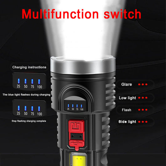 Linterna Recargable USB con Indicador de Batería y Luz Lateral para Camping y Pesca - Image 14