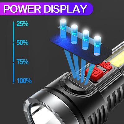 Linterna Recargable USB con Indicador de Batería y Luz Lateral para Camping y Pesca - Image 16
