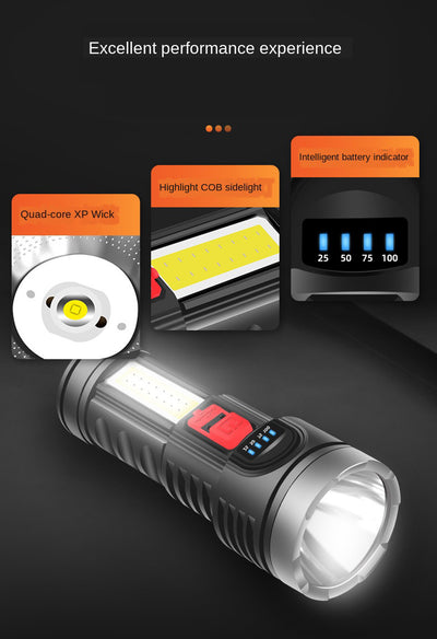 Linterna Recargable USB con Indicador de Batería y Luz Lateral para Camping y Pesca - Image 19