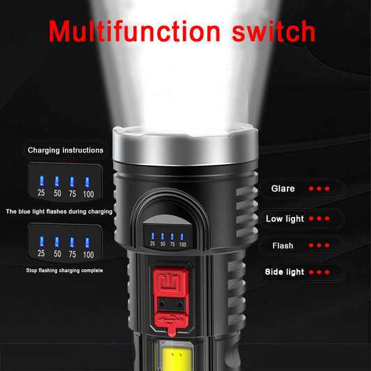 Linterna Recargable USB con Indicador de Batería y Luz Lateral para Camping y Pesca - Image 2