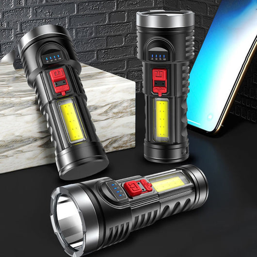 Linterna Recargable USB con Indicador de Batería y Luz Lateral para Camping y Pesca - Image 4
