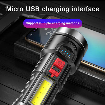 Linterna Recargable USB con Indicador de Batería y Luz Lateral para Camping y Pesca - Image 7