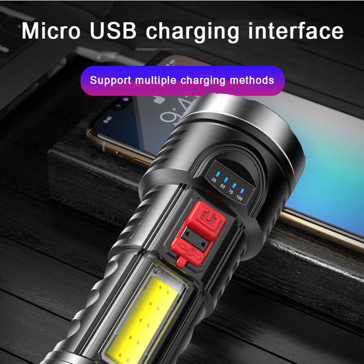 Linterna Recargable USB con Indicador de Batería y Luz Lateral para Camping y Pesca - Image 7