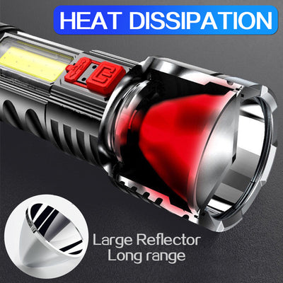 Linterna Recargable USB con Indicador de Batería y Luz Lateral para Camping y Pesca - Image 8