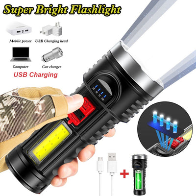Linterna Recargable USB con Indicador de Batería y Luz Lateral para Camping y Pesca - Image 11