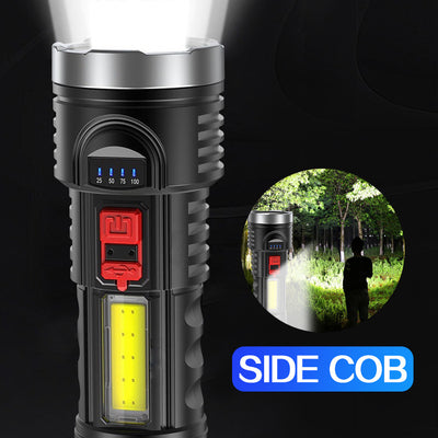 Linterna Recargable USB con Indicador de Batería y Luz Lateral para Camping y Pesca - Image 9
