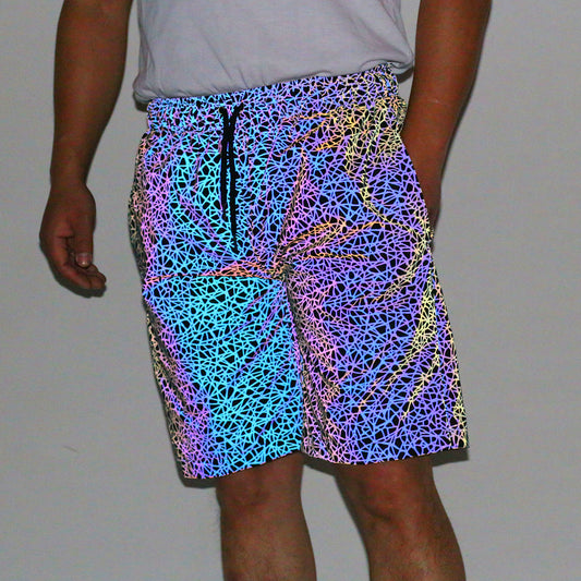 Pantalones Cortos Reflectantes con Estampado Aleatorio - Unisex Talla Grande Estilo Europeo
