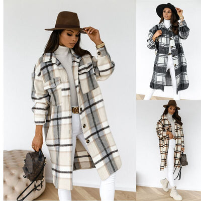 Abrigo Largo de Lana a Cuadros con Botones - Cálido y Elegante para Otoño e Invierno - Image 18