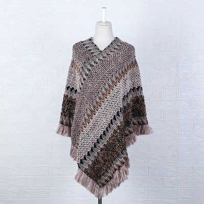 Poncho Tejido Étnico Mohair con Flecos - Capa Pullover para Mujer - Image 14