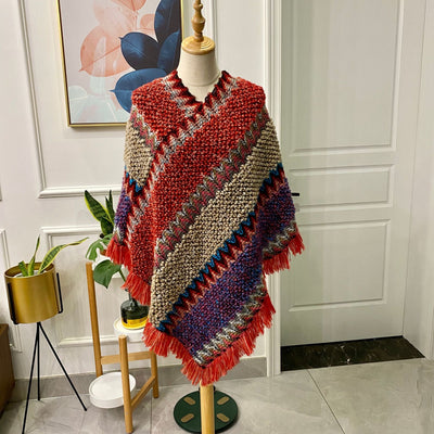 Poncho Tejido Étnico Mohair con Flecos - Capa Pullover para Mujer - Image 19