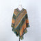 Poncho Tejido Étnico Mohair con Flecos - Capa Pullover para Mujer