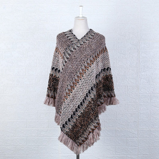 Poncho Tejido Étnico Mohair con Flecos - Capa Pullover para Mujer - Image 3