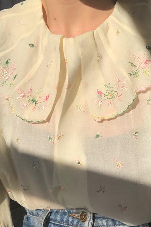 Blusa Vintage con Cuello Bordado de Temperamento Suave - Image 2