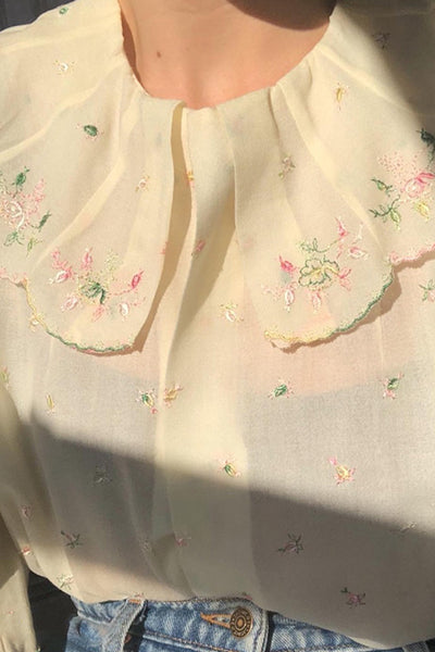 Blusa Vintage con Cuello Bordado de Temperamento Suave - Image 3
