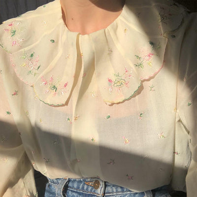 Blusa Vintage con Cuello Bordado de Temperamento Suave - Image 4