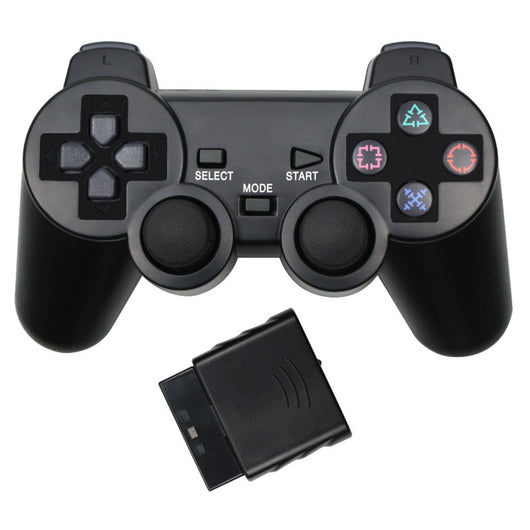 Orange transparent wireless game controller for PS2 with black buttons and a matching orange receiver. - Image 10