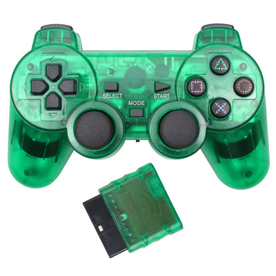 Orange transparent wireless game controller for PS2 with black buttons and a matching orange receiver. - Image 13