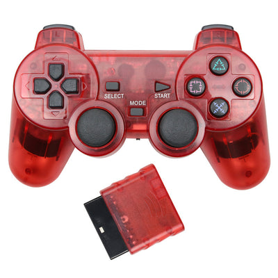 Orange transparent wireless game controller for PS2 with black buttons and a matching orange receiver. - Image 6