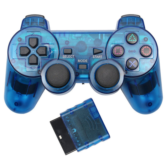 Orange transparent wireless game controller for PS2 with black buttons and a matching orange receiver. - Image 5