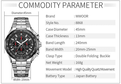 Reloj Cronógrafo de Acero Inoxidable WWOOR para Hombre - Multifunción Resistente al Agua - Image 13