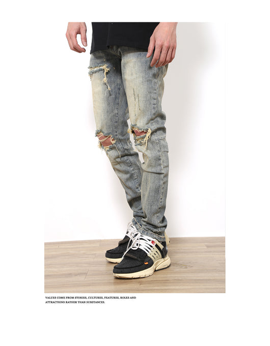 Pantalones Vaqueros Rotos Slim Fit Ajustados Street Wear Lavado Fog - Image 10