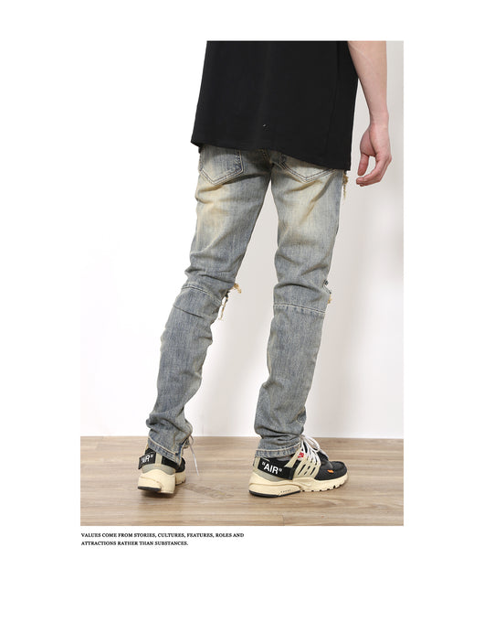 Pantalones Vaqueros Rotos Slim Fit Ajustados Street Wear Lavado Fog - Image 7
