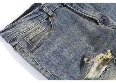 Pantalones Vaqueros Rotos Slim Fit Ajustados Street Wear Lavado Fog - Image 15